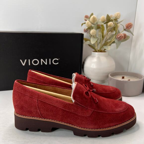 Vionic Finley Slip On Comfort Shoes Suede Loafers Syrah Red Women 9 NWB - Picture 4 of 11